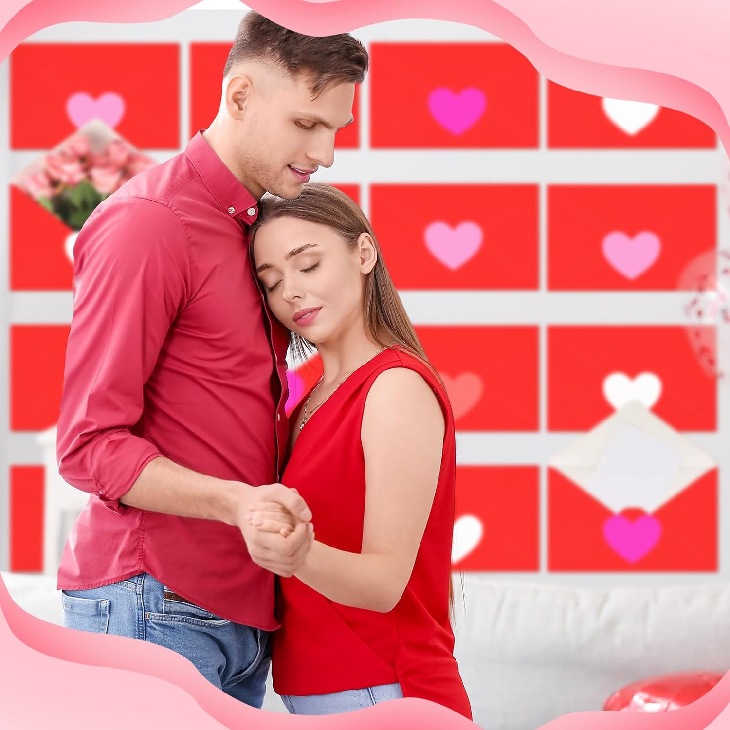 Gueevin 16 Pcs Large Valentine's Day Decor Jumbo Valentine's Love Letter Backdrop DIY with Heart Sticker 9.84 x 15.75 Inches Red Love Letter Wall Ornament for Room Galentine's Day Wedding