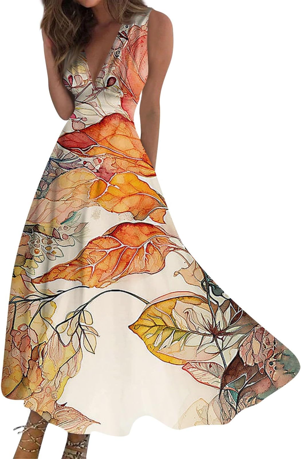 Womens Dresses Wrap V Neck Sleeveless Beach Dress Flowy Floral Print Long Dresses Elegant Lightweight Sundresses