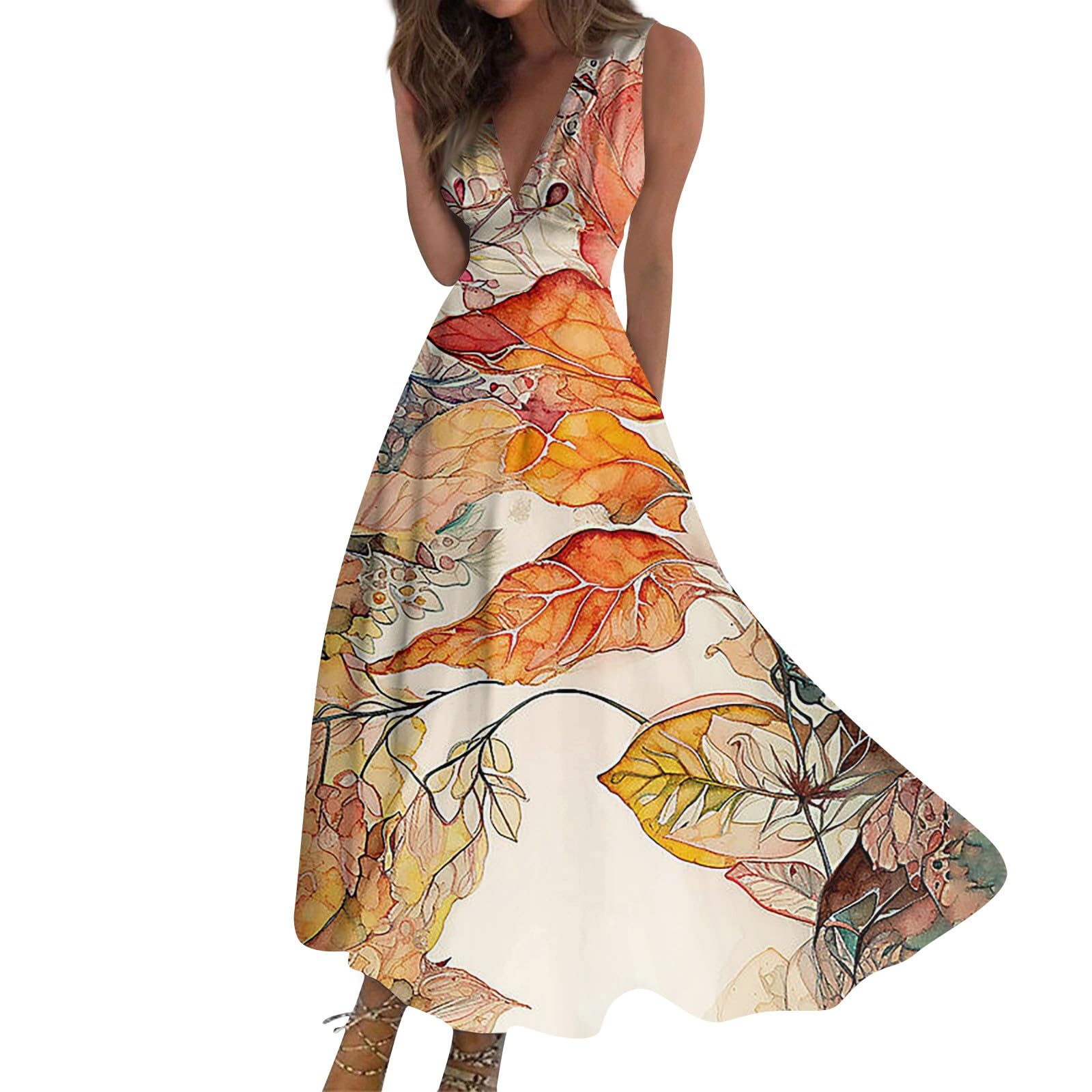 Womens Dresses Wrap V Neck Sleeveless Beach Dress Flowy Floral Print Long Dresses Elegant Lightweight Sundresses