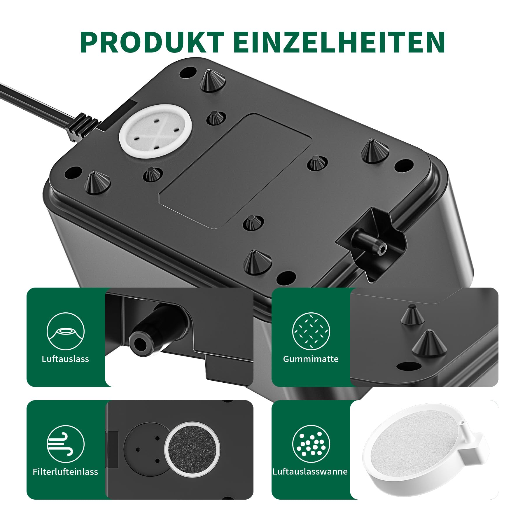 Pompa d'aria per acquari Boadw più silenziosa, pompa di ossigeno regolabile da 2,3 W per acquari fino a 100 litri con tutti gli accessori <30 dB