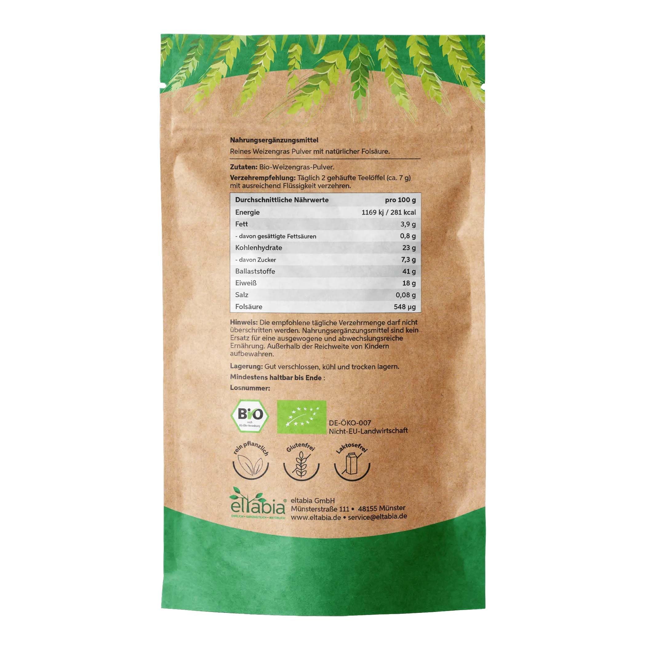 Polvo de hierba de trigo orgánico molido, 1 kg, hierba de trigo en polvo de cultivo alemán, 100% puro, sin aditivos (DE-ÖKO-007)