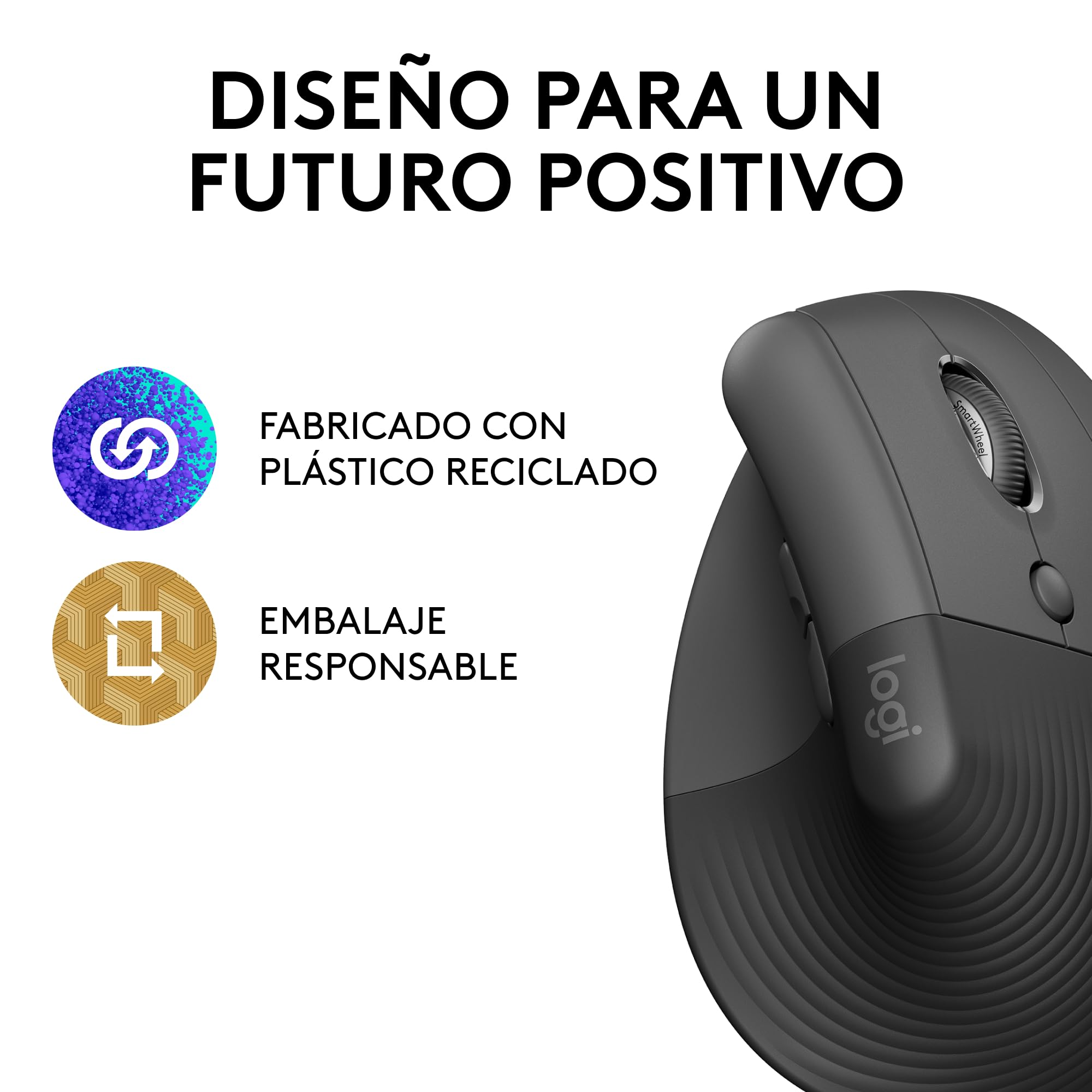 Logitech Lift Ratón Ergonómico Vertical, Inalámbrico, Bluetooth o Receptor Logi Bolt USB, clics Silenciosos, 4 Botones, Compatible con Windows/macOS/iPadOS, portátil, PC - Grafito