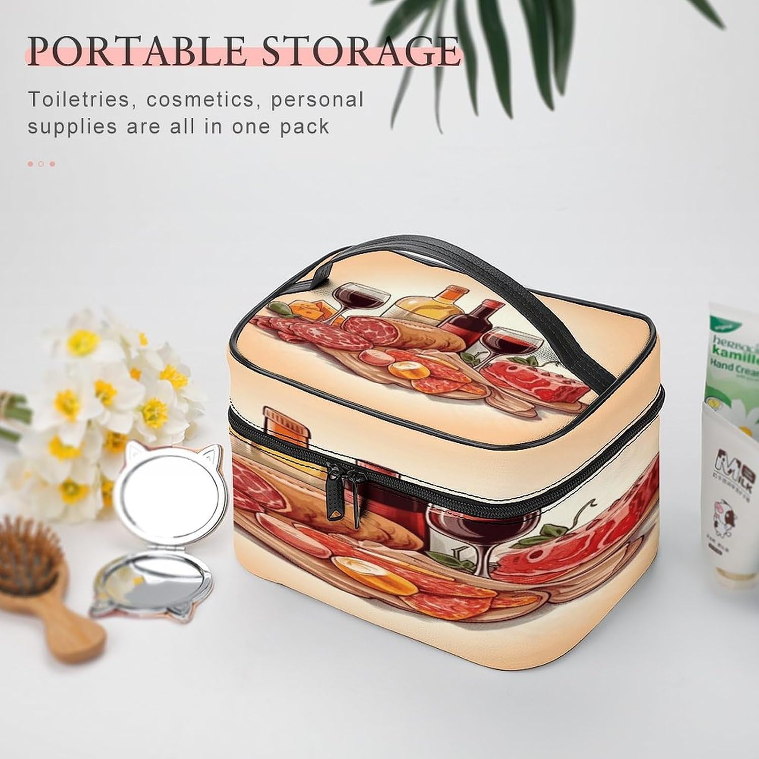 Food And Drink Makeup Bag Personalized Makeup Pouch Large Capacity Hand-held Toiletry Bags Lightweight Travel Cosmetic Bag Portable Cosmetic Pouch for Women image 5