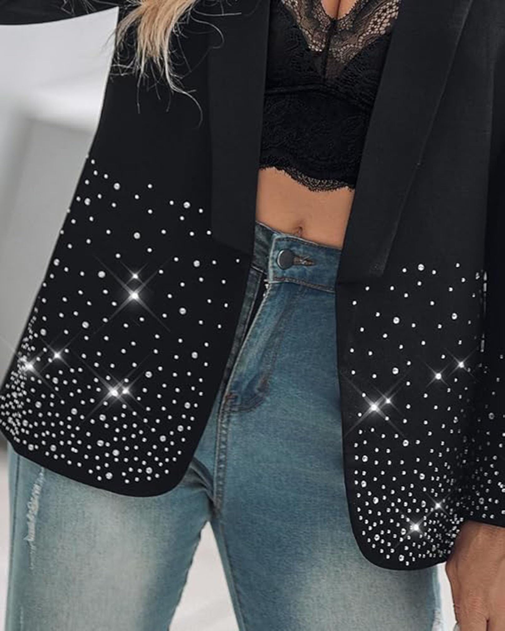 Blazer décontracté à manches longues orné de strass pour femmes veste blazer décontractée d'affaires veste à revers cardigan