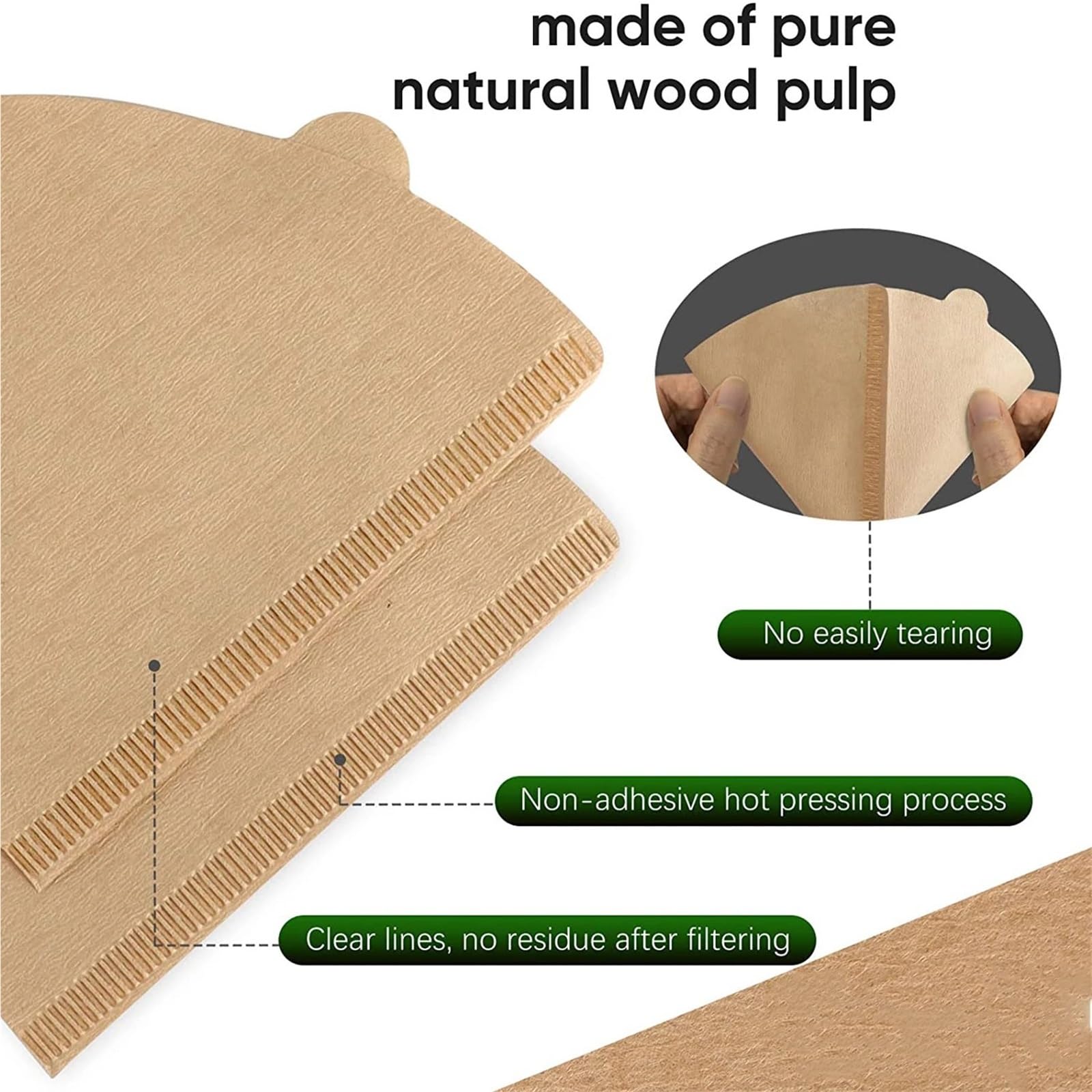 Kegel-Kaffeefilter, 100 Stück, 1–4 Tassen, Ungebleichtes, Naturbraunes V02-Einweg-Kaffeefilterpapier(200 pcs)