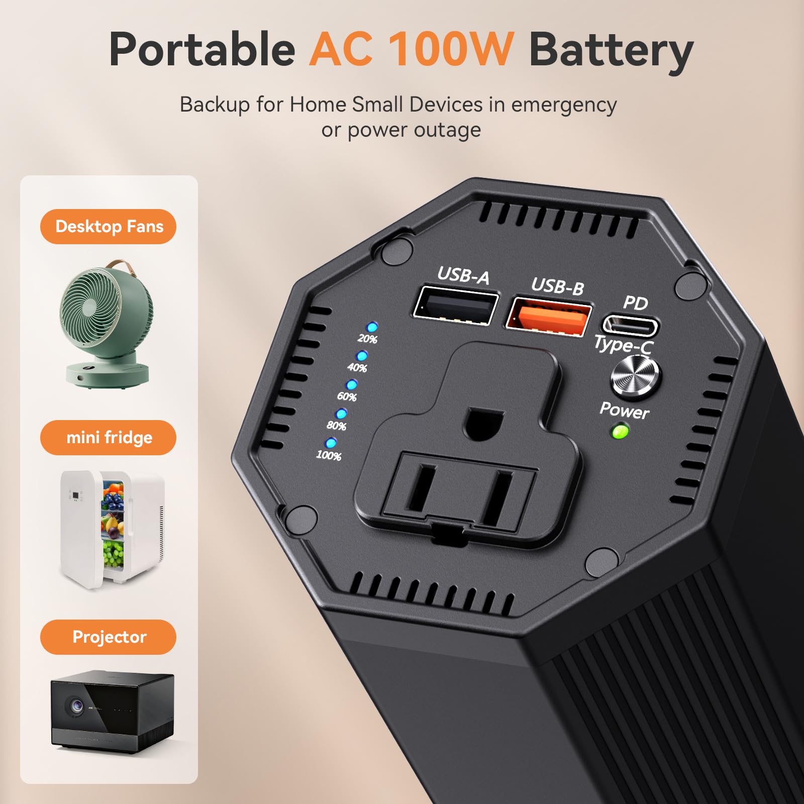 AC Outlet Laptop Power Bank, 65W PD Portable Laptop Charger, 100W/27000mAh Power Station Travel Portable Battery Pack for Outdoor Camping Travel Home Office Hurricane Emergency Use