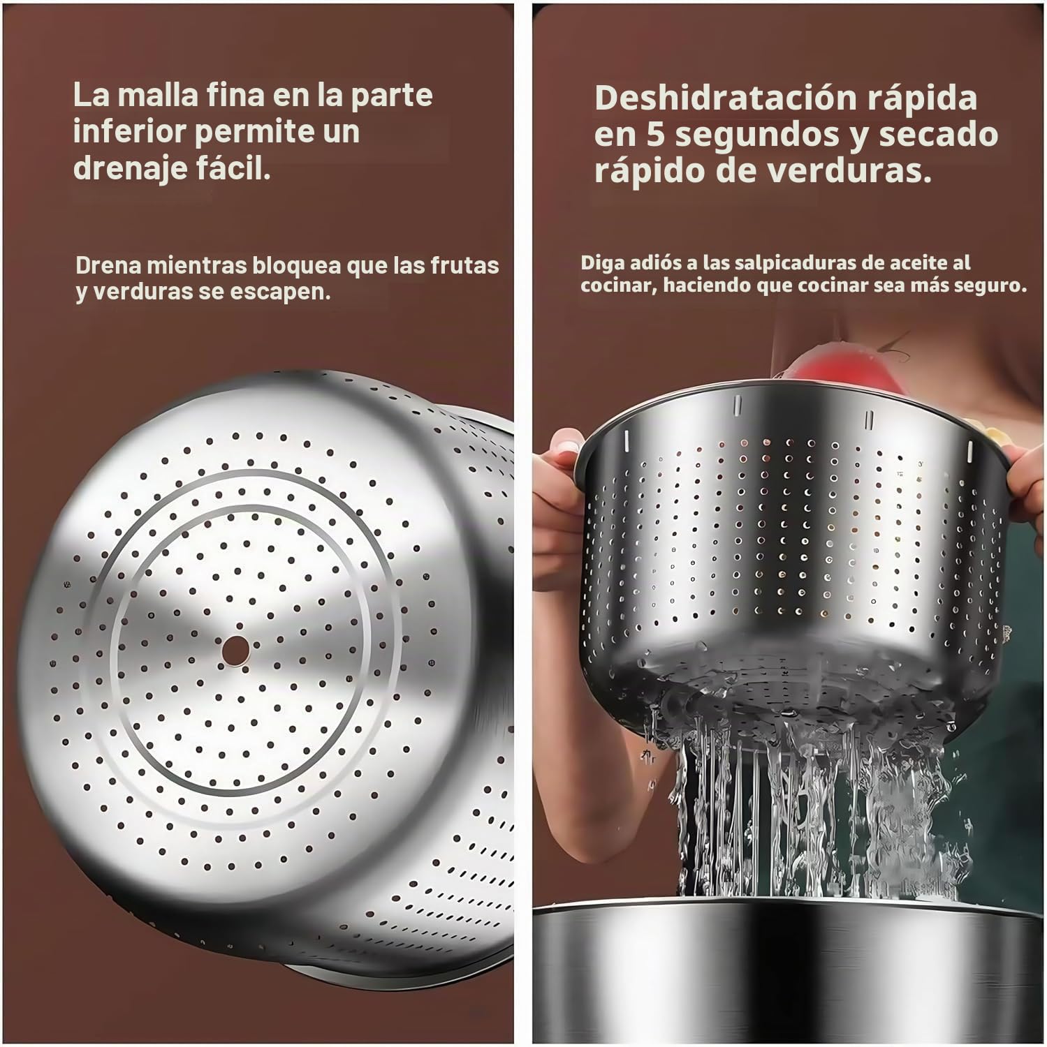Genérico Centrifugadora de Ensalada Inoxidable 6L – Mejor Spinner de Verduras, Lavador de Frutas & Deshidratador, Manual BPA-Free para Cocina Doméstica o Comercial,Stainless Steel 6L