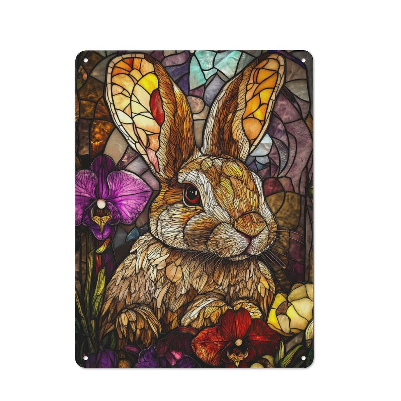 Junmoney Stained Glass Rabbit Tin Wall Plaque 40X30cm With For Hallway Wall, For Home Interiors, Feature Walls And Decorative Displays