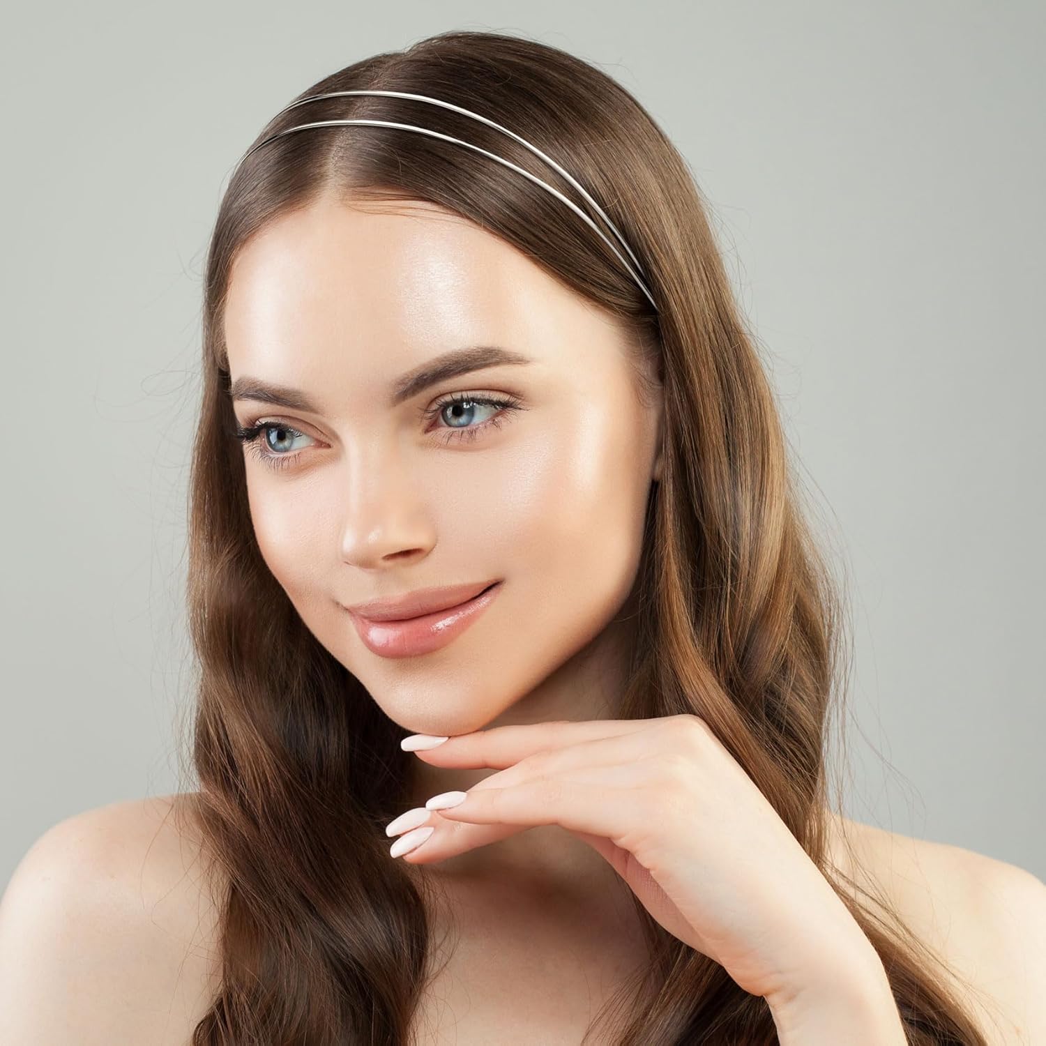 PAGOW 2 Pcs Metal Double Layer Headbands Trendy, Gold Silver Simple Headband, Sparkly Multi Layers Headbands, Elegant Hair Accessories for Women (Gold, Silver) - Image 6