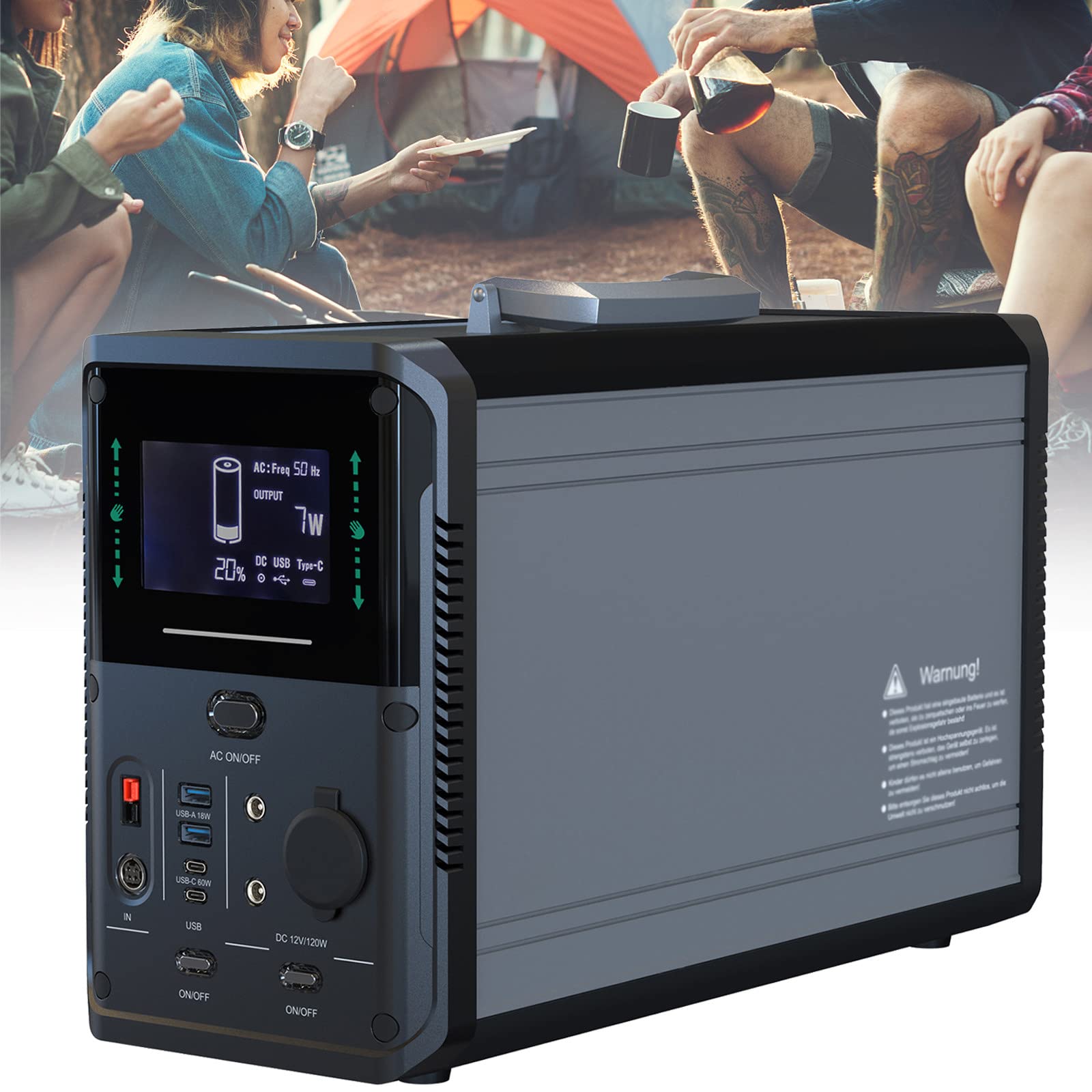 Przenośna stacja zasilania Generator,48Ah 1075/1380Wh magazyn energii,2000/3000W mocy szczytowej,2xAC220V 50Hz/60Hz, do kempingu/podróży/domu/wypadków awaryjnych,1000W
