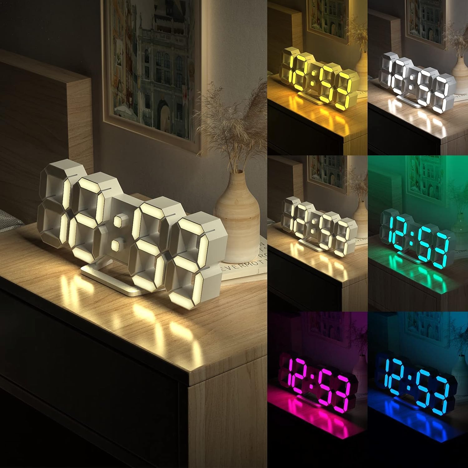 EDUP HOME 3D LED Neon Digital Desk Wall Alarm Clock RGB Night Light 7 Colors 9.7" with Remote Control for Bedroom/Living Room/Kitchen/Office, Adjustable Brightness,12/24 Hr, Time/Date/Temperature