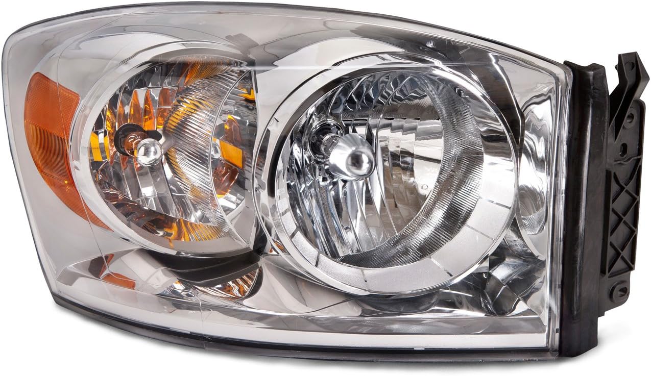 HEADLIGHTSDEPOT Chrome Housing Halogen Headlight Compatible with Dodge Ram 1500 2500 3500 Includes Right Passenger Side Headlamp