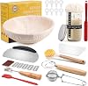 Sourdough Starter Set, Complete Sour Dough Starter Kit With Jar, 23cm Round Banneton Proofing Baskets, 11 PCS Bread Making Accessories, Bread Fermentation Basket Gift Set for Baking Lover