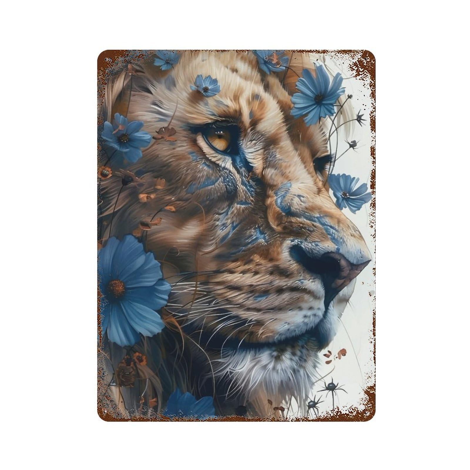 Rust Effect Lion Rusty Metal Tin Sign 15.7"x11.8", Old School Wall Decor for Pub, Kitchen And Man Cave Decor