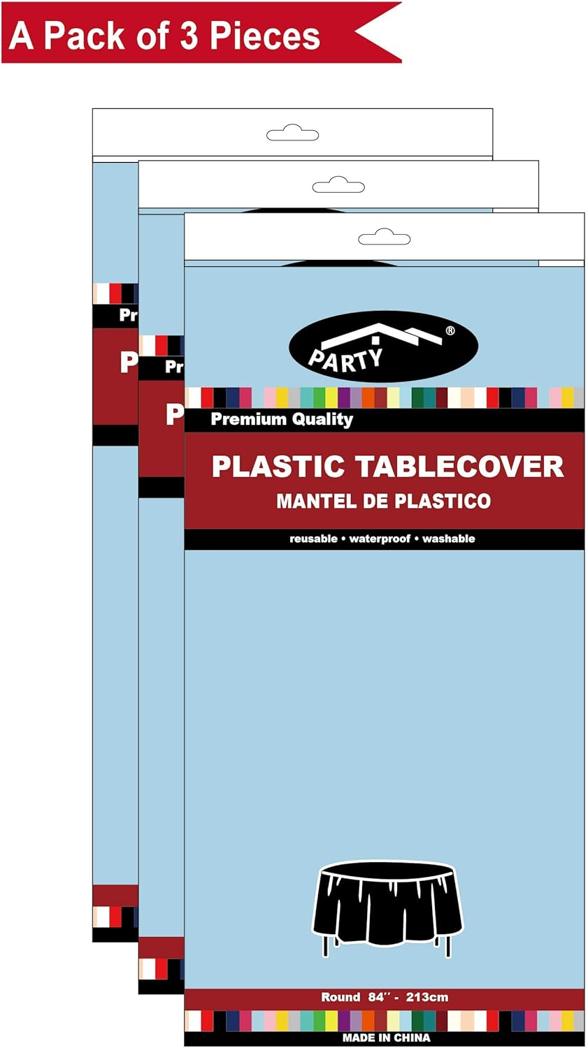 Light Blue Plastic Tablecloths 3 Pack Disposable Table Covers 84 Inches Circle Shower Party Tablecovers PEVA Vinyl Table Cloths for Round Tables up to 6 ft and Picnic BBQ Birthday Wedding Banquet : Home & Kitchen