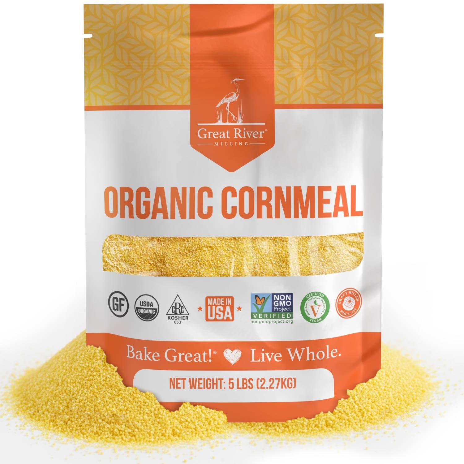 Great River Milling Organic Medium Grind Cornmeal | USDA Organic, Gluten Free, Non-GMO, Kosher | Hearty Texture for Cornbread, Polenta, Muffins,