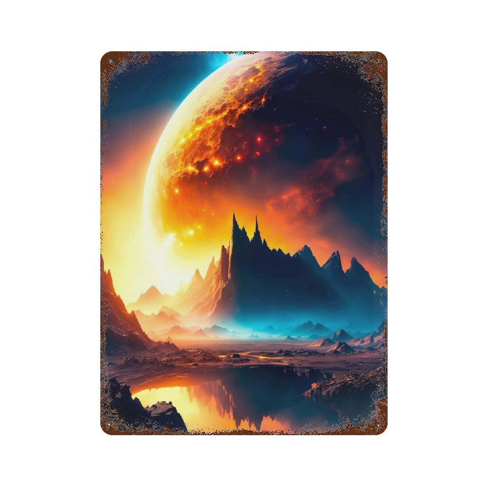 SURREAL WORLD Aged Metal Wall Plaque 15.7"x11.8", Old School Wall Decor for Garage, Bar And Workshop Decor
