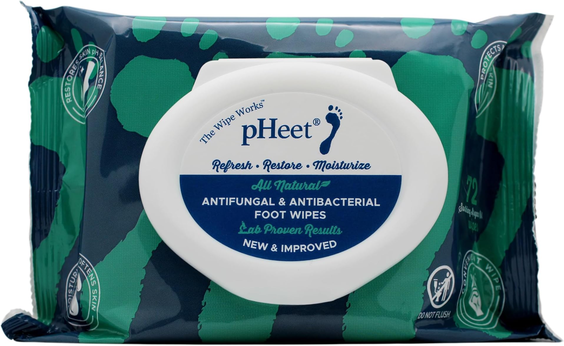 Foot Wipes All Natural, Cleaning, Moisturizing, Itching, Wipes Prevent Foot Odor, Toenail Fungus, Foot Fungus, Athletes Foot and Improve Dry, Cracked, Flaky Skin by PH Select (7.5 x 4 x 3 Inch)