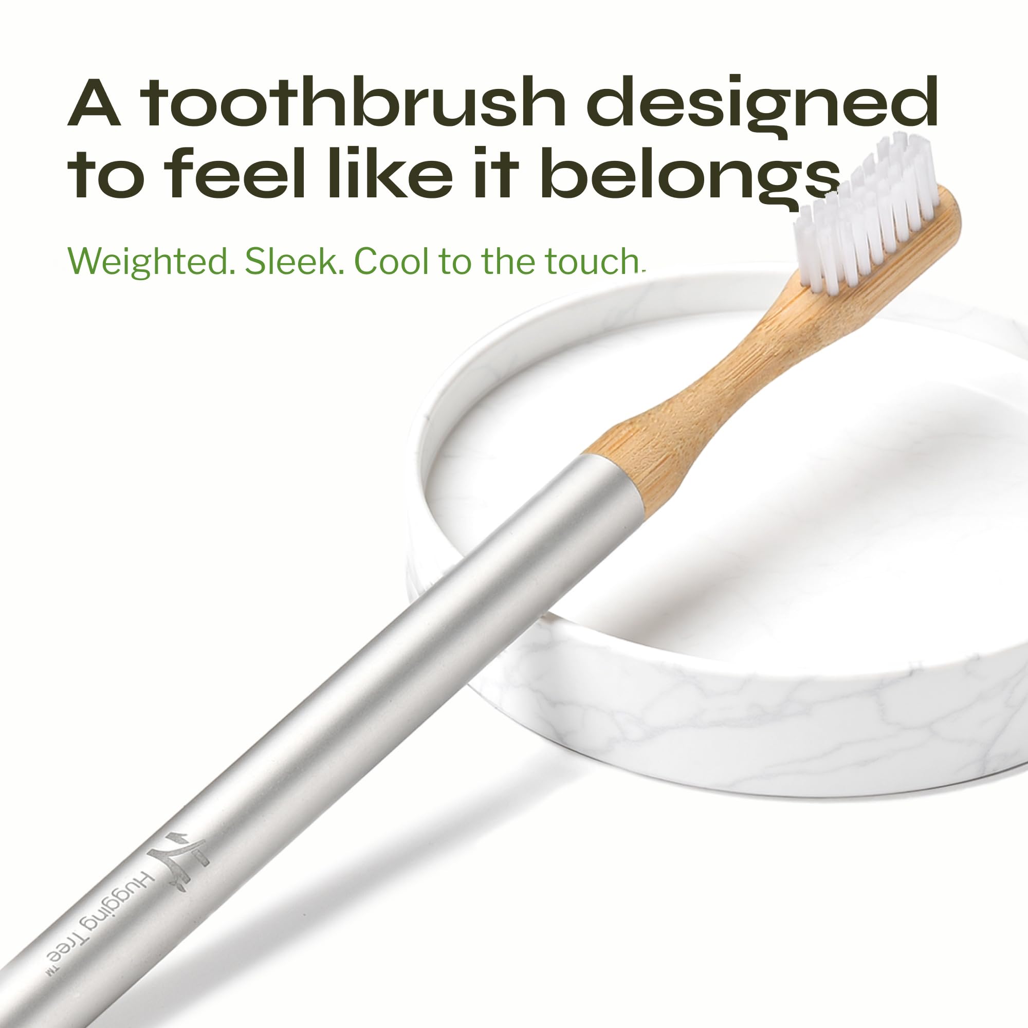Spazzolino da denti naturale ecologico | Manico in alluminio riutilizzabile, testine in bambù sostituibili, senza mircoplastiche, 100% setole a base vegetale