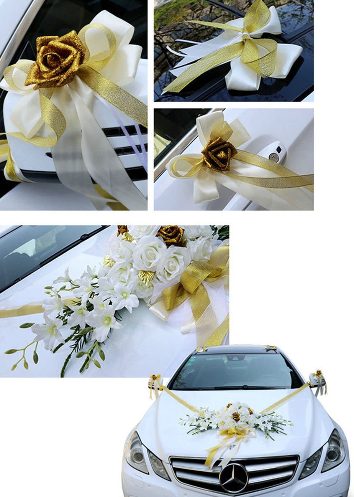 Generic Autoschmuck Hochzeit Dekoration Organza Auto Hochzeitsdeko Romantische Brautwagen Deko Hochzeitsdeko Wedding Deko Autodekor Dekoration Autoschmuck Hochzeit Car Auto Wedding Deko Set