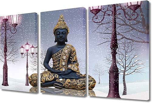 Vista 154 de TUMOVO Wall Art for Living Room Buddha Sculpture Flower Paintings Canvas Wall Art 3 Panel Wall Art Canvas Artwork Wall Decor Large Wall Decor Canvas