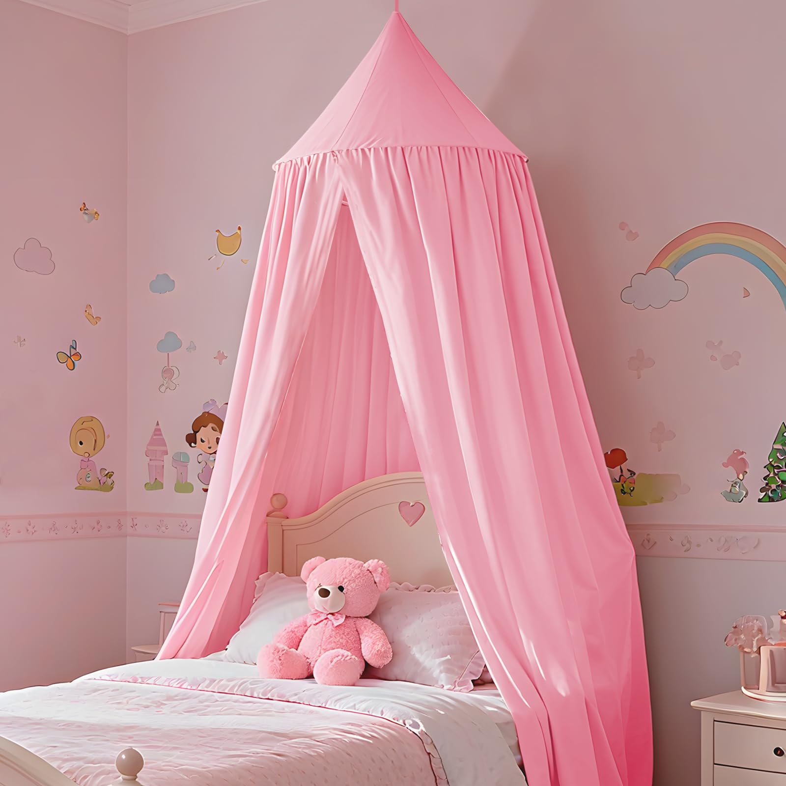 Baldachin Kinderzimmer, Betthimmel Babybett, Hängende Rund Princess Insektennetz Moskitonetz, Himmelbett Vorhänge Deko für Mädchen & Jungen (Rosa 60 * 230 * 450cm)