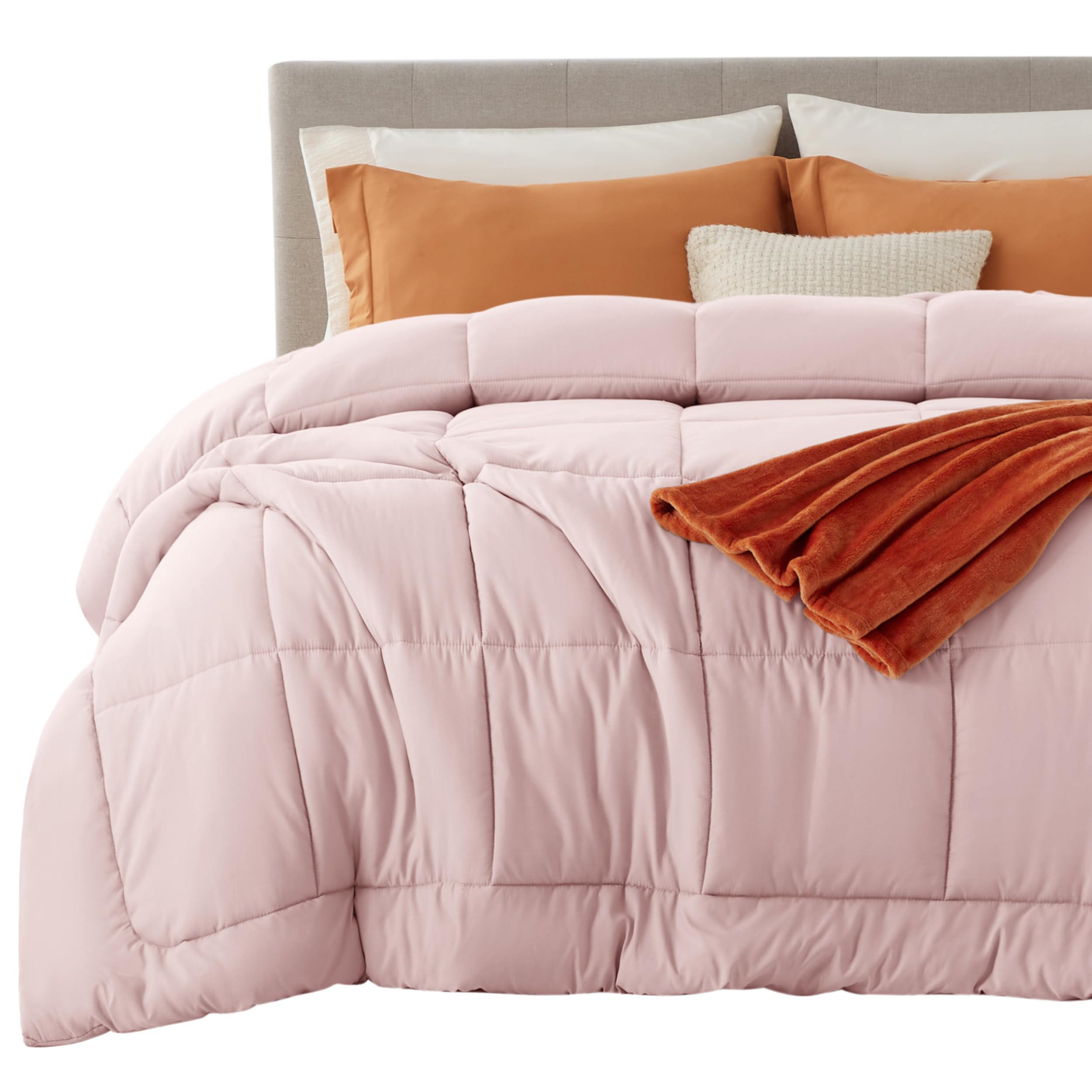 Bedsure Comforter Duvet Insert - Quilted Comforters Queen Size, All Season Duvet, Down Alternative Bedding Comforter with Tabs(Pink,Queen 88"x88")