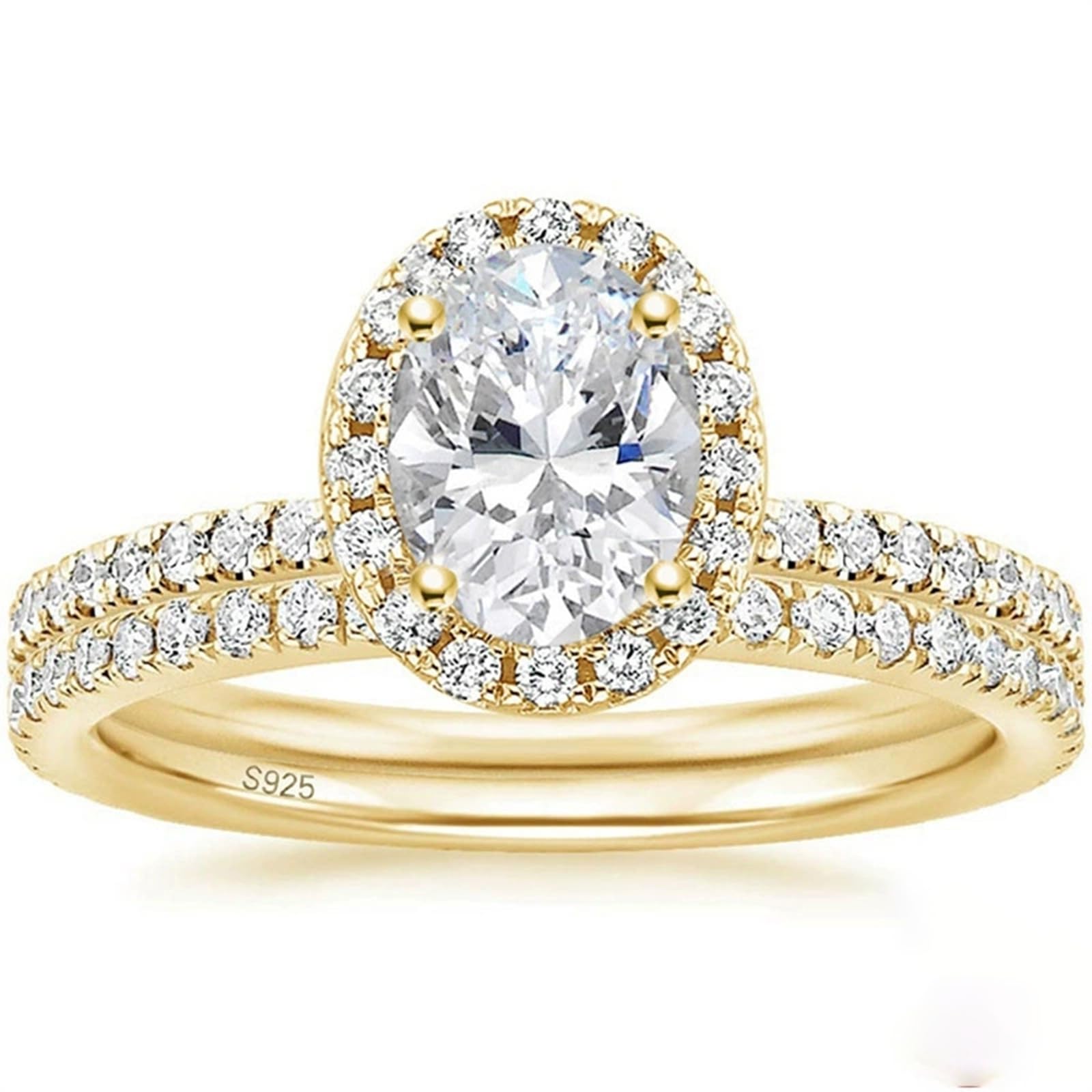 Anillo de plata 925 ovalada de 1,5 quilates para mujer, juego de 2 anillos de compromiso de oro con circonita cúbica para mujer