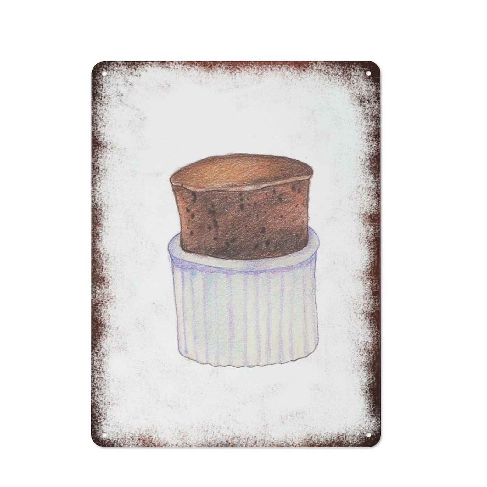Metal Tin Sign Chocolate Souffle Watercolor Pattern Vintage Rustic Wall Art Kitchen Bathroom Bedroom Living Room Cafe Farmhouse Entryway Office Garage Home Bar Laundry Room Porch Patio 12x16 Inch