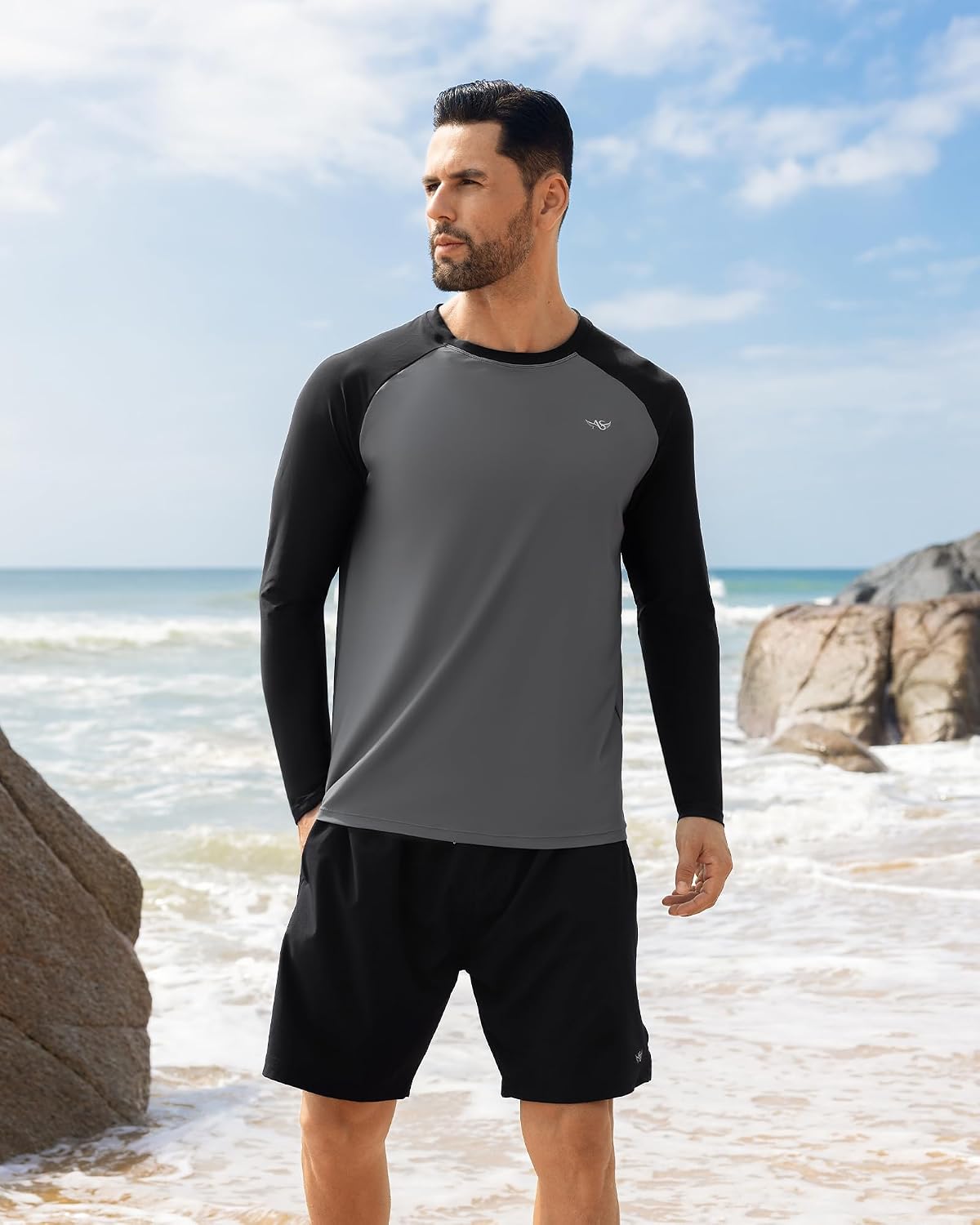 Angel season Men's Rash Guard Shirts UPF 50+ Long Sleeve Swim Shirts Quick Dry UV Sun Protection Lightweight