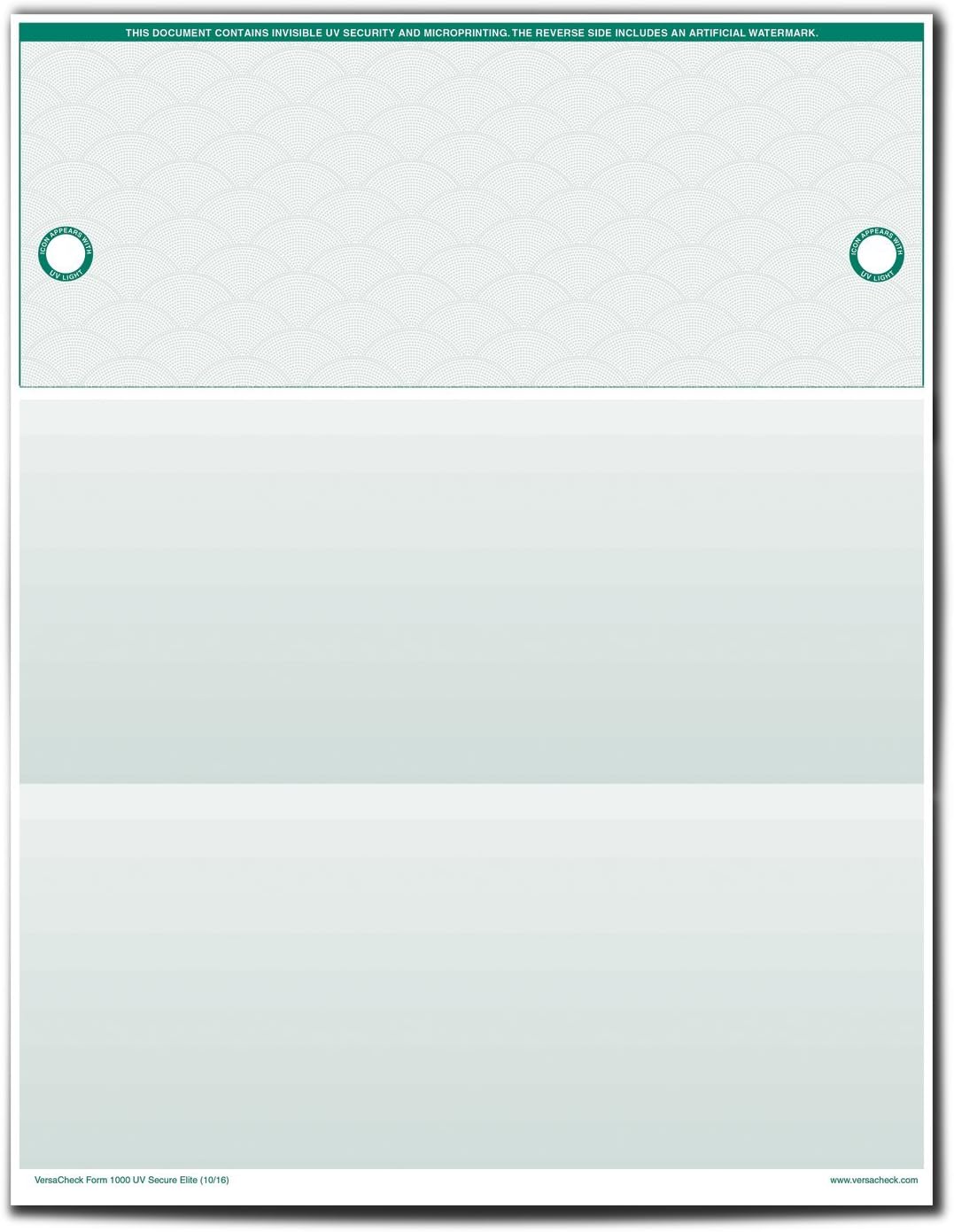VersaCheck UV Secure Form #1000 - Blank Business Voucher on Top - Green Elite - 250 Sheets