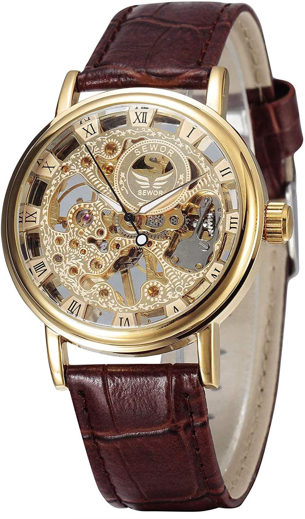 Men's Mechanical Skeleton Transparent Vintage Style Leather Wrist Watch