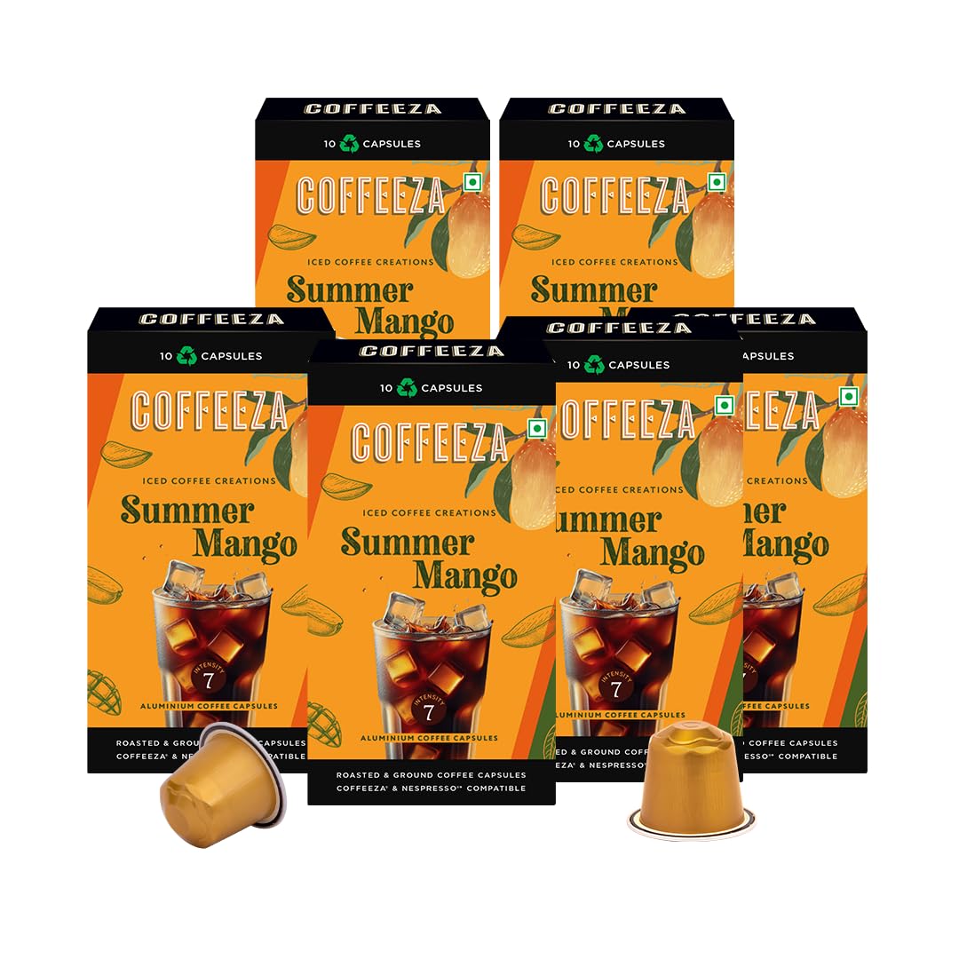 Coffeeza Summer Mango Flavoured Coffee Capsules (Limited Edition) - Iced Coffee Creations | Intensity -7 | Aluminium Coffee Pods |100% Arabica Coffee - Box of 6 (60 Pods) (B0D1TMF94M) Amazon Price History, Amazon Price Tracker