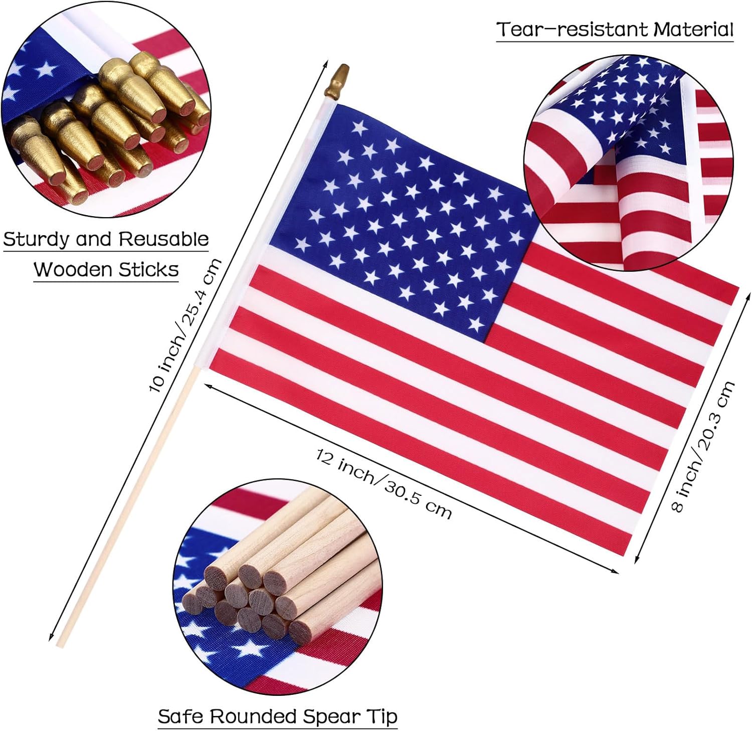 Tegeme 80 Pack of Small American Flags on Sticks, 8 x 12 Inch Mini Handheld US Flags Stick with Solid Wooden Pole Safety Spear Tip for Yard, Memorial Day, 4th of July, Independence Day Decorations