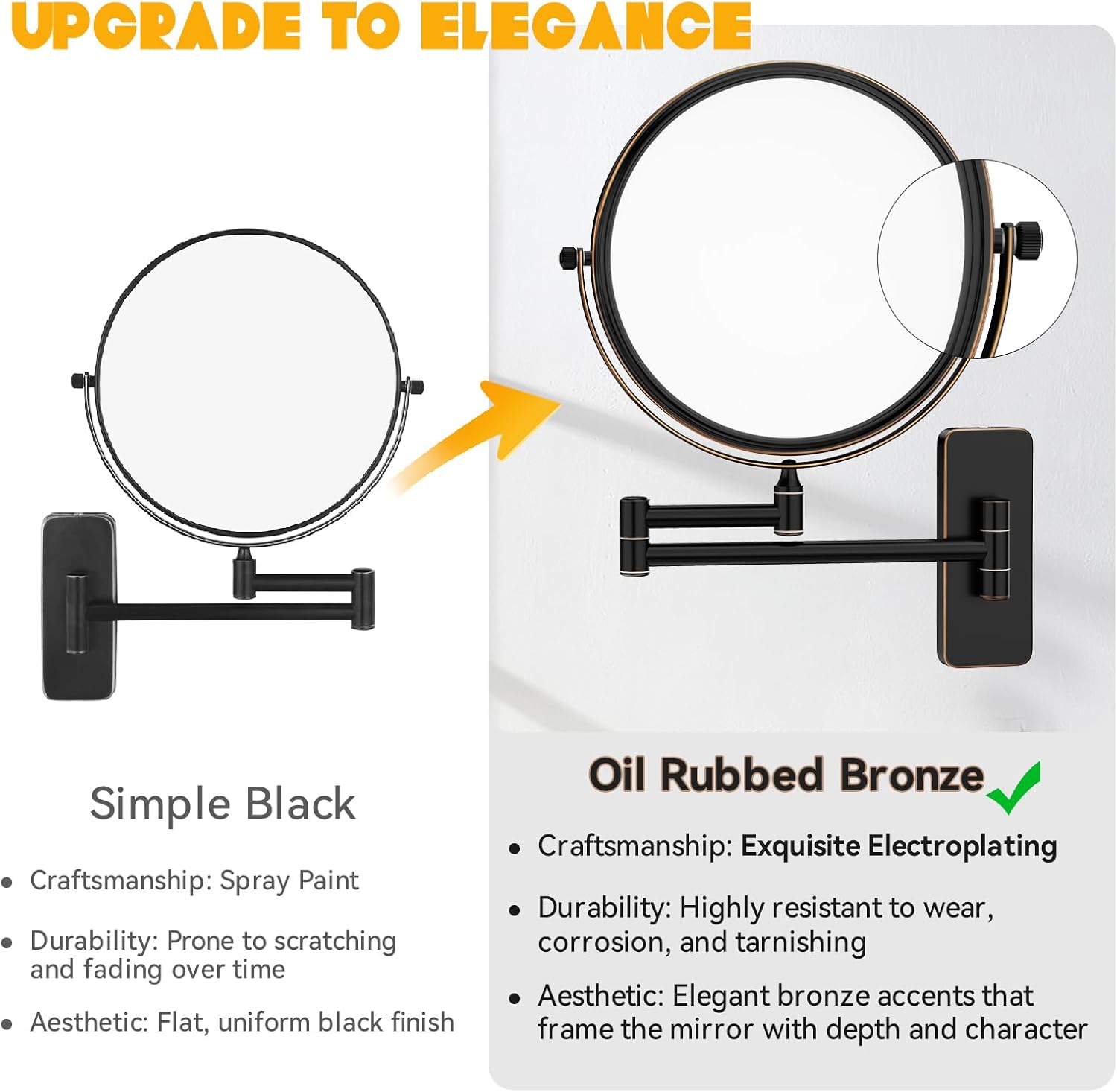 Nicesail Orb 1X/10X Magnifying Makeup Mirrors for Wall Mounted Makeup Mirror 8 Inch, Double-Sided 10x Magnifying Mirror Wall Mount, Oil Rubbed Bronze (8 Inch, 10X)