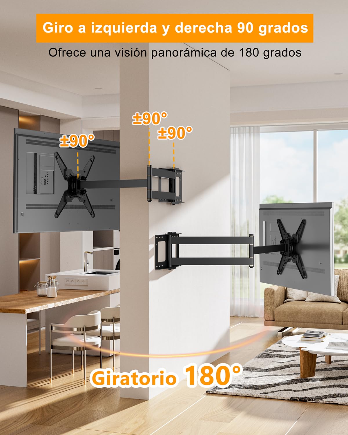Soporte de Pared para TV de Largo Alcance con Brazos Articulados 1219mm, Soporte Pared TV con Giro e Inclinación de 90 Grados para Televisores de 26 a 65 Pulgadas de hasta 50kg, VESA 400x400mm