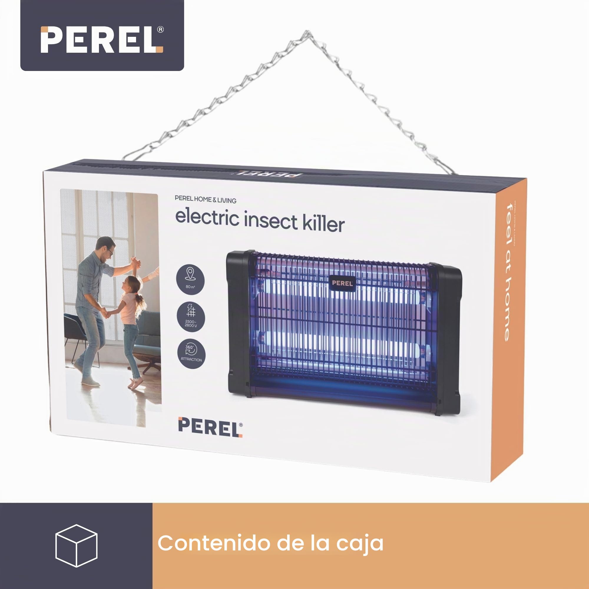 Perel Lámpara UV Mata Insectos eléctrica Interior, Rejilla 2800V, Dispositivo silencioso con Bandeja metálica extraíble, Cobertura 80 m², Control sin químicos