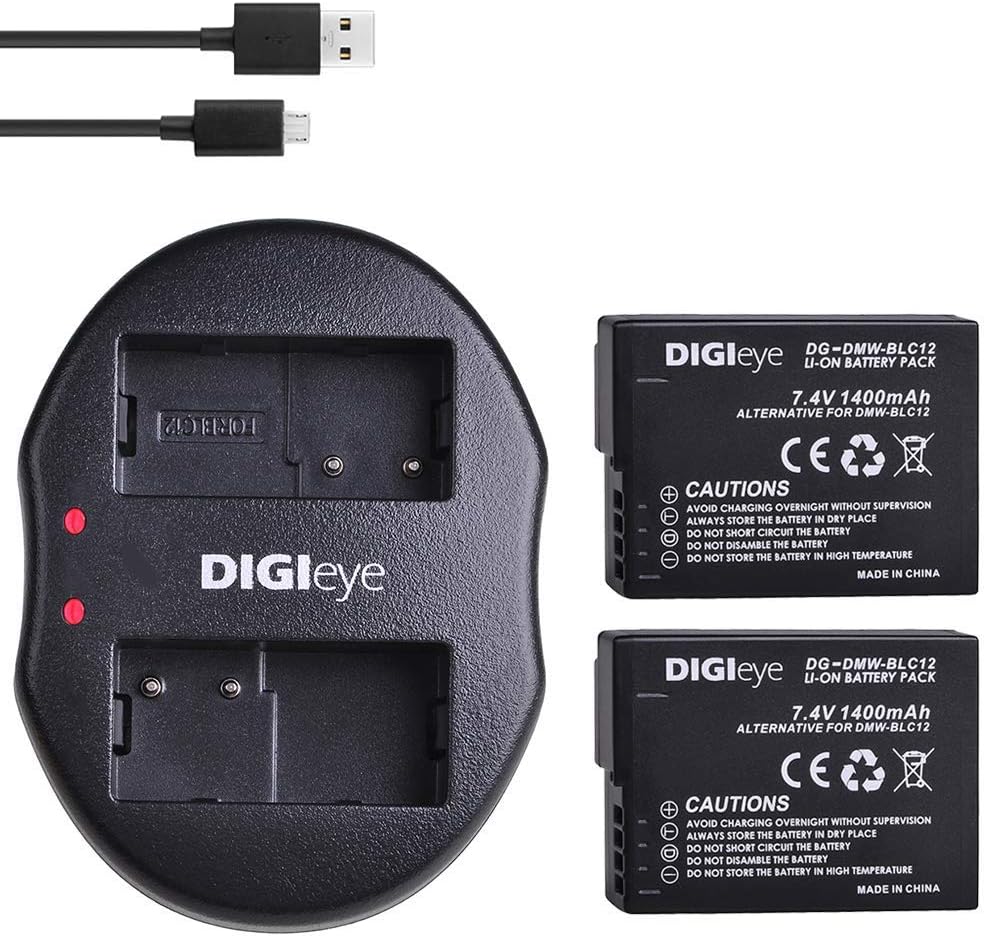 DMW-BLC12 Battery (2-Pack) and Dual USB Charger for Pansonic DMW-BLC12 and Panasonic Lumix DMC-FZ200, DMC-FZ1000, DMC-G5, DMC-G6, DMC-G7, DMC-GX8, DMC-G85, DMC-GH2