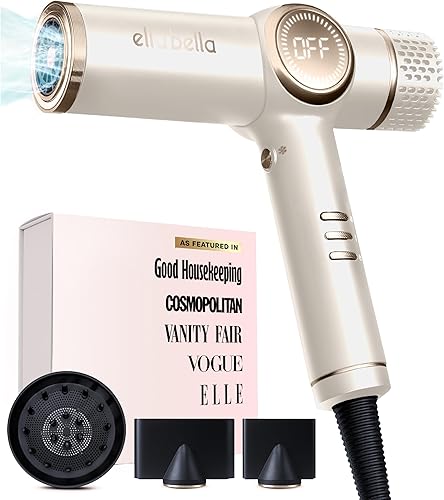 ELLA BELLA Secador de pelo iónico profesional con difusor  Secador de iones negativos  Adecuado para todo tipo de cabello  Control inteligente del