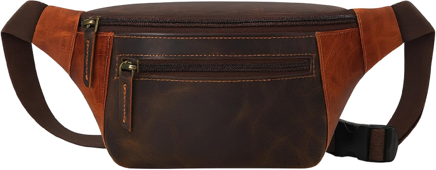 Leather Fanny Pack Crossbody Bag (10x6x2) Hands-Free Sling Bags With Adjustable Straps