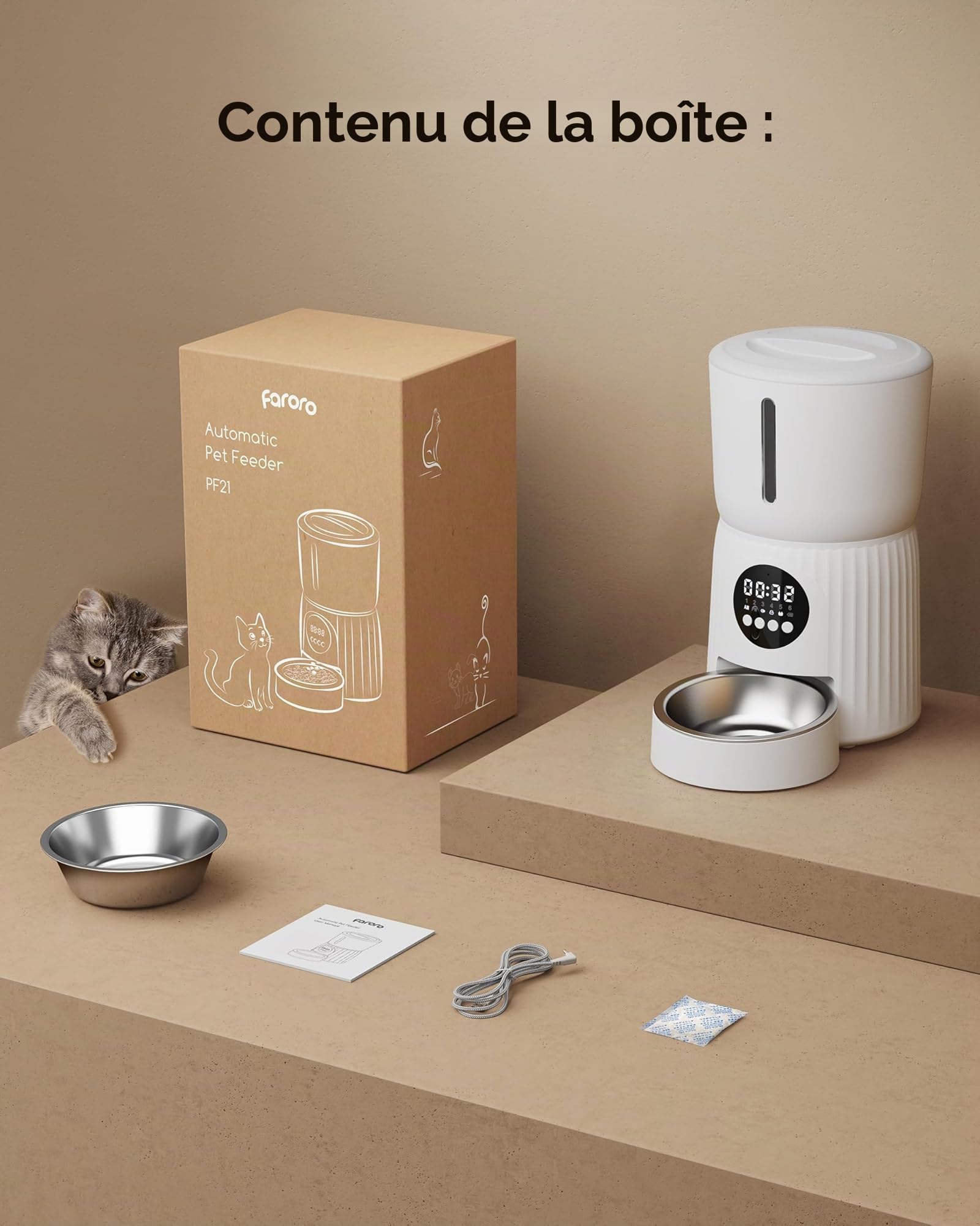Faroro Distributeur Croquettes Automatique 4L pour Chat et Chien
