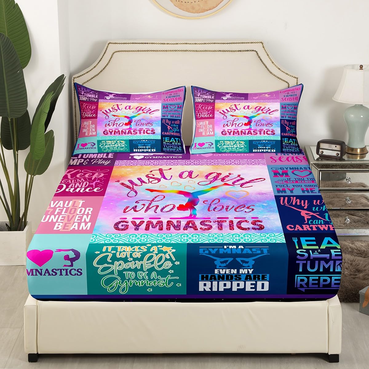 Gymnastics Fitted Sheet Kids Girls Gymnastics Bedding Set for Boys Bed Sheet Set Gifts for Gymnasts Lovers Purple Bed Cover Deep Pocket Decor Single - Image 3