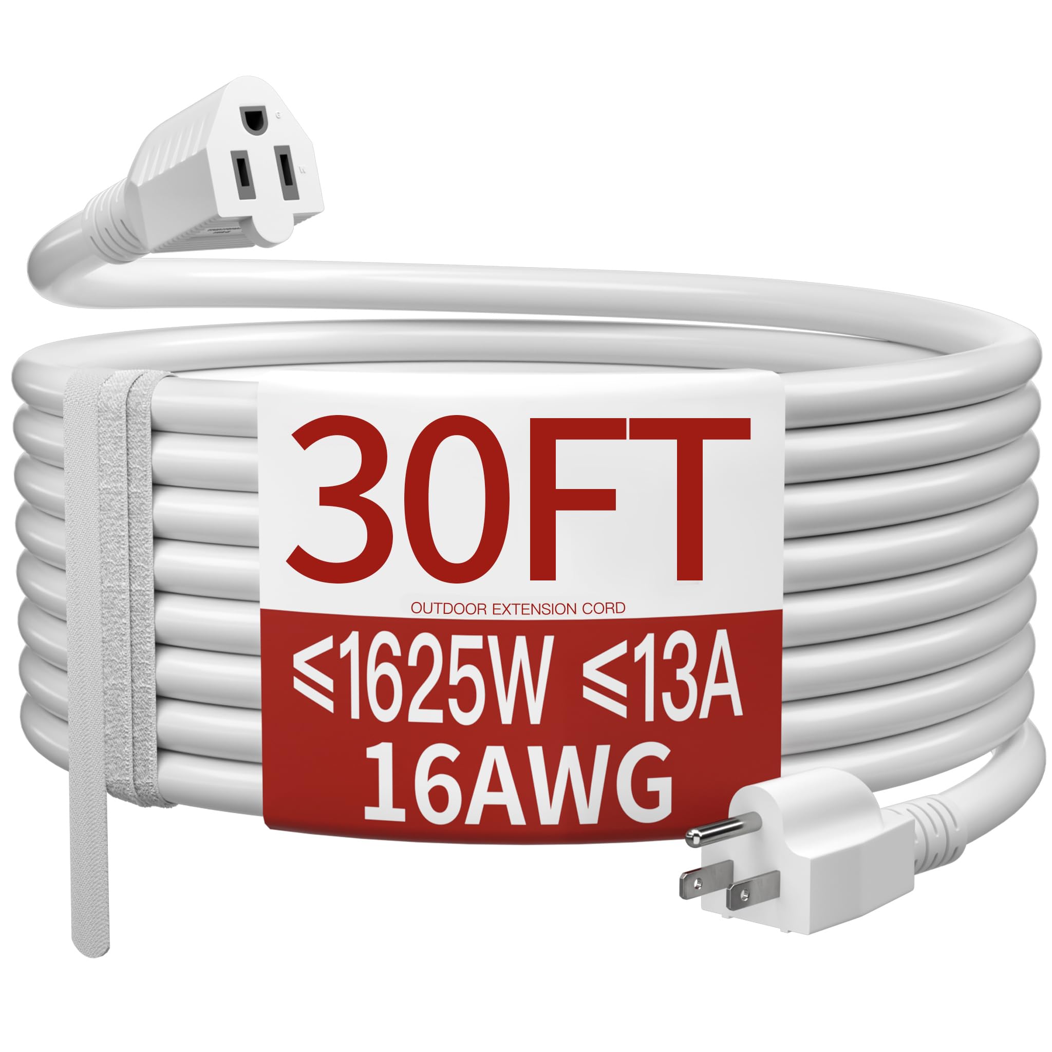 Skrizcable 16/3 30 FT Outdoor Extension Cord Waterproof, White Power Cord