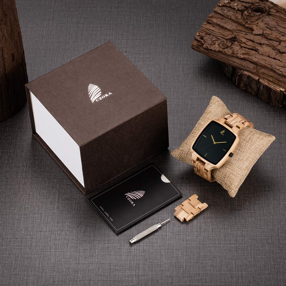Orologio da Uomo e donne in Legno, Noce nero naturale/oliva, con Movimento al Quarzo Giapponese, con cinturino regolabile, manuale analogico da polso