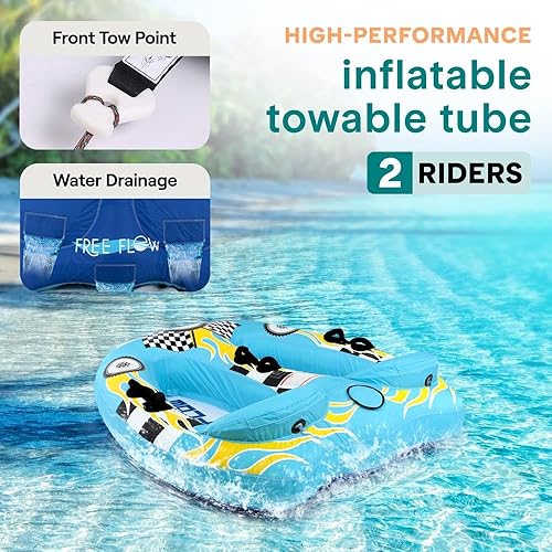 Miniatura 9 de Watersports - Tubo inflable remolcable para dos personas, balsa de remolque flotante para dos personas, botestubosremolcadores inflables con