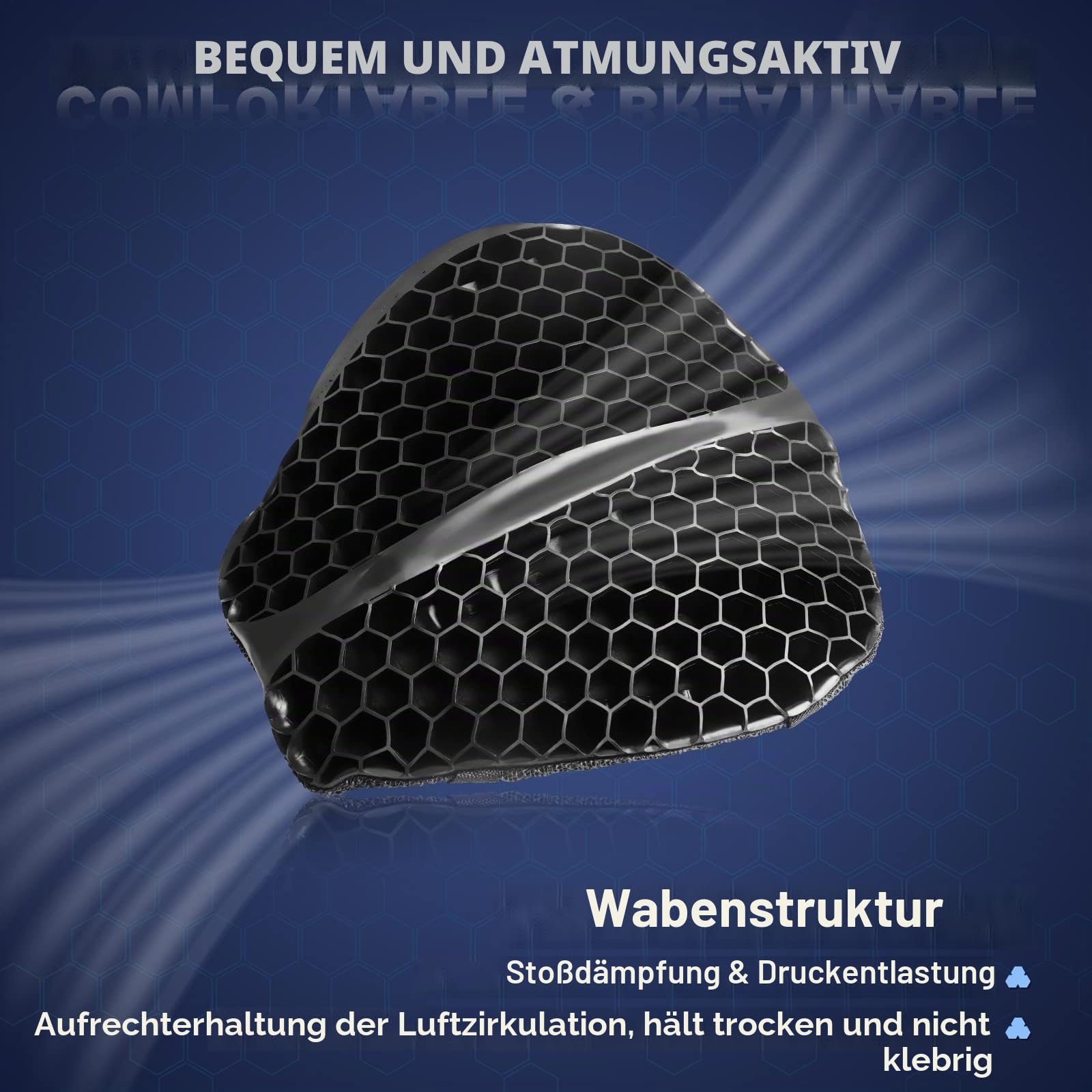 Faltbares Motorrad Gel Sitzkissen, Große 3D Wabenstruktur Stoßdämpfung & Atmungsaktives Sitzpolster für Lange Fahrten (L)