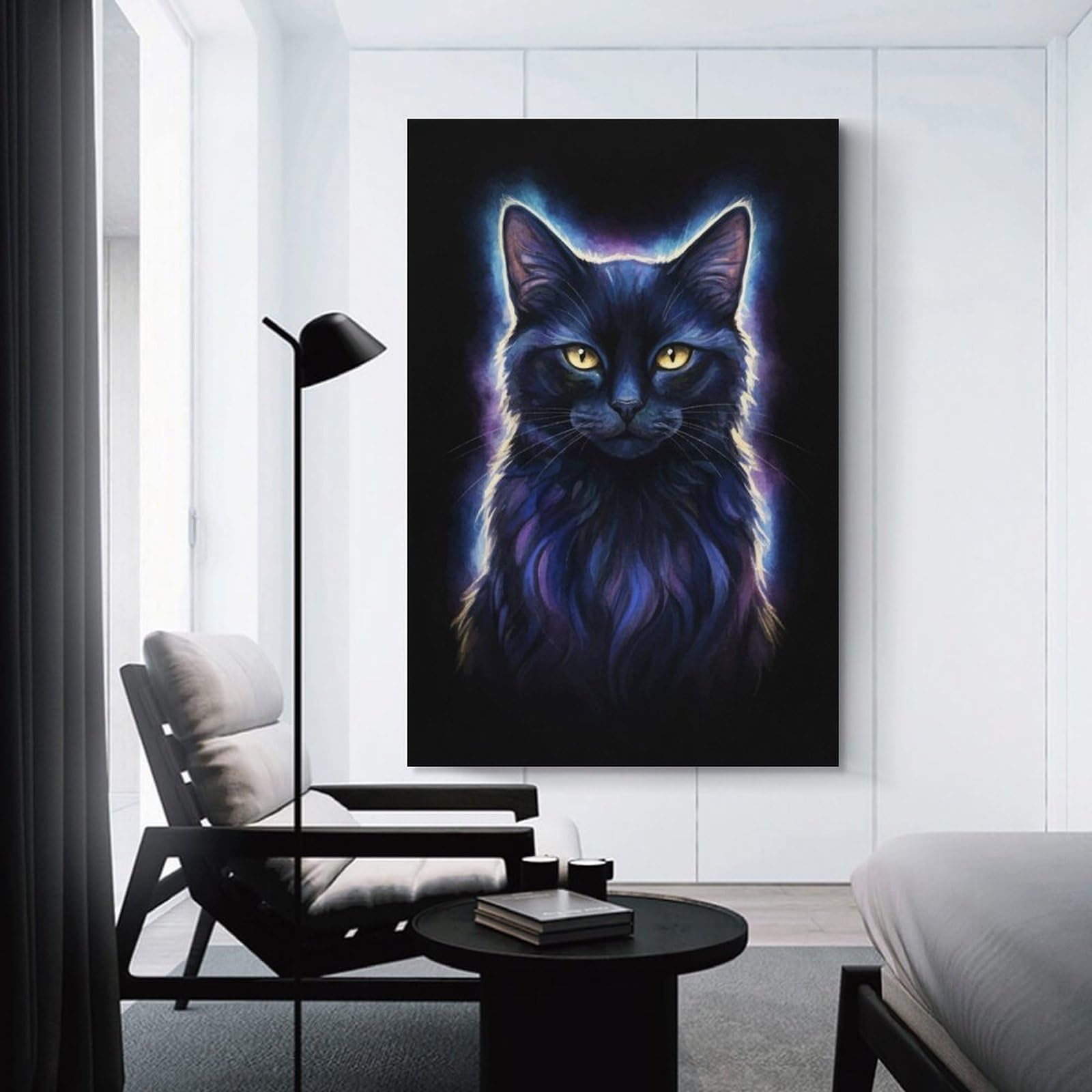 Junmoney Wall Art Print Mystical Cosmic Black Cat, 24x36inch(60x90cm), for Bedrooms, Workspaces And Everyday Interiors, Stylish Home Artwork for Focal Walls