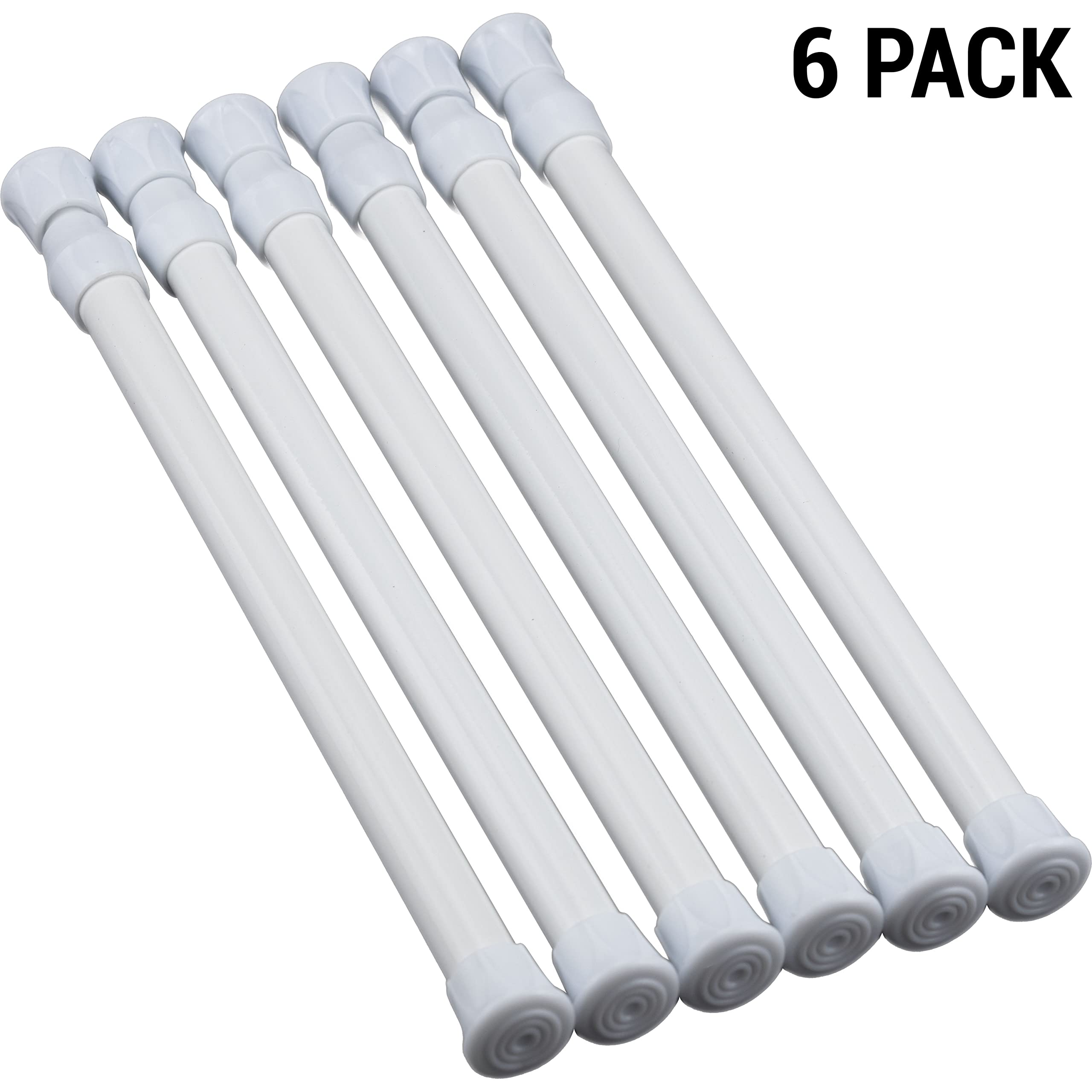 6 Pack Tension Curtain Rods, Adjustable Spring Tension Bars For Cupboard & Closet, Assorted Sizes & Colors