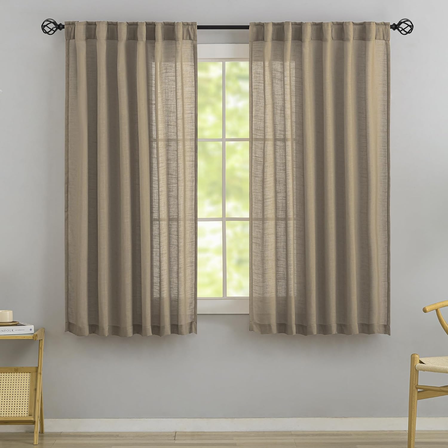 DONREN Flax Linen Curtains 72 Inch Length - Shabby Chic Rustic Farmhouse Decor Back Tab Loop Pocket Light Filtering Semi Sheer Soft Woven Textured Curtains for Reception Room,Taupe Set of 2 Panels 52" x 72" Taupe