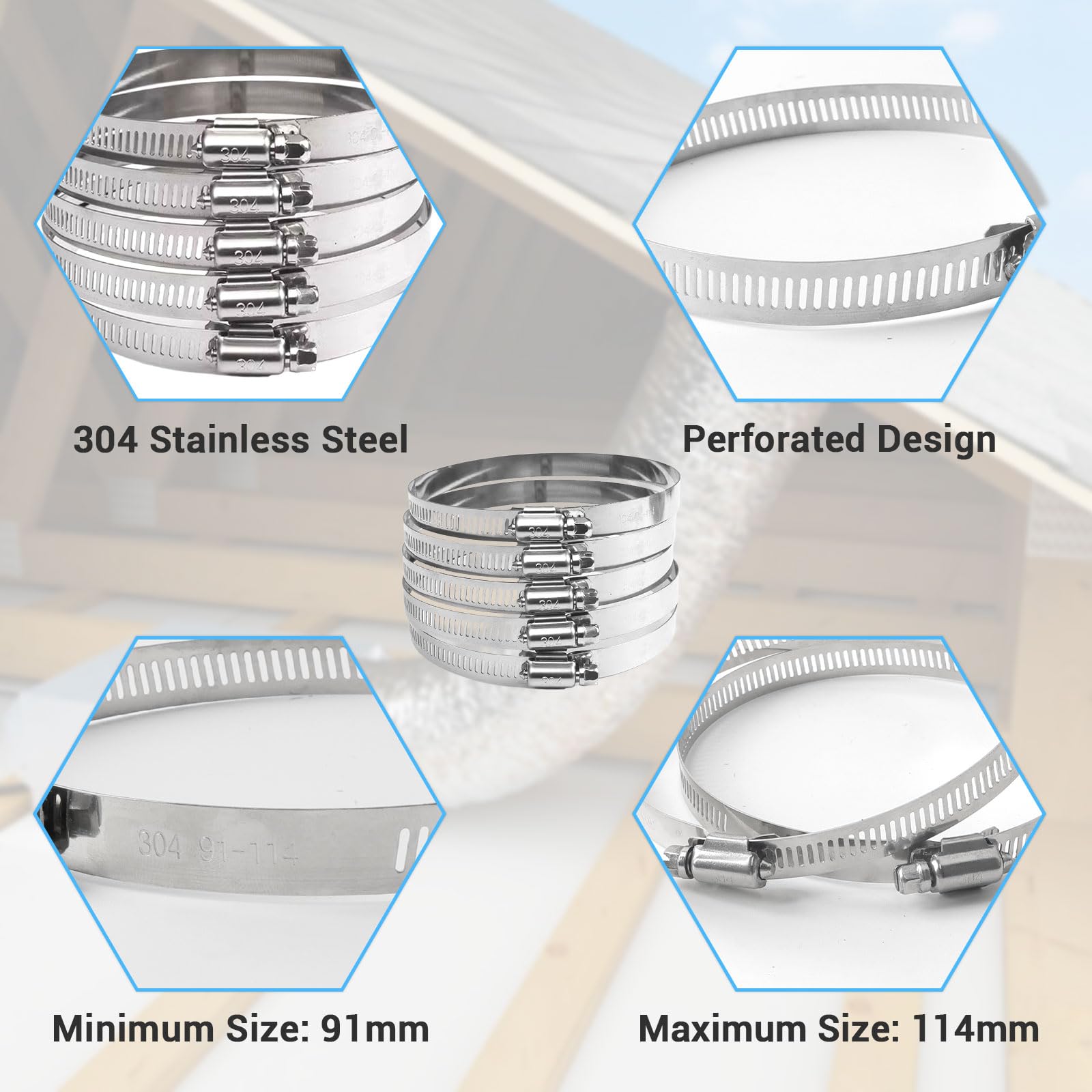 10 Stück Edelstahl Schlauchschellen 91-114 Mm – Einstellbar, Mit Schraubendreher, Für Abluft & Trockner